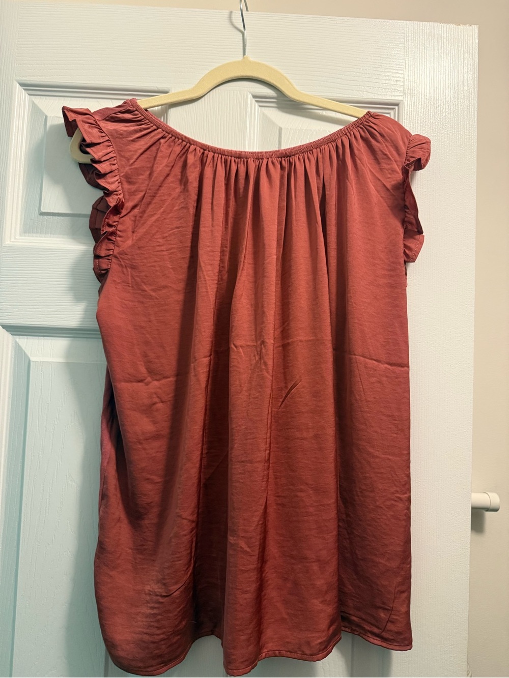 LOFT Outlet XL Rust Ruffle Sleeve Satin Blouse Top